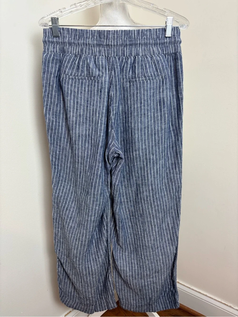 Quince 100% European Linen Wide Leg Pants In Striped Chambray Size Medium